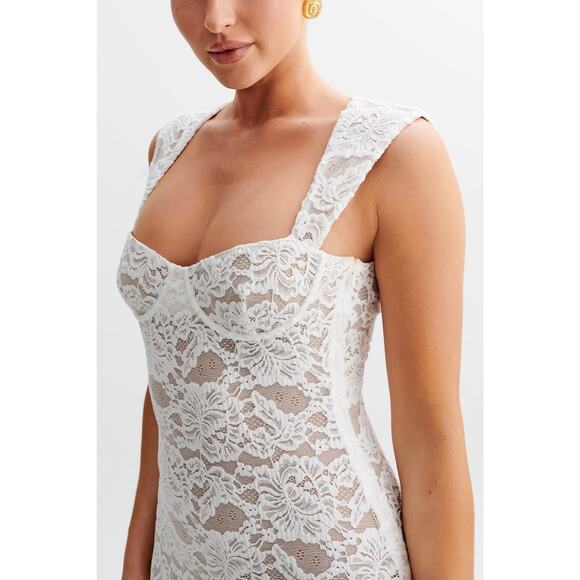 Meshki Elda Lace Plissè Dress Ivory Lace NWT Size Small Bodycon Maxi Wedding - Picture 5 of 10